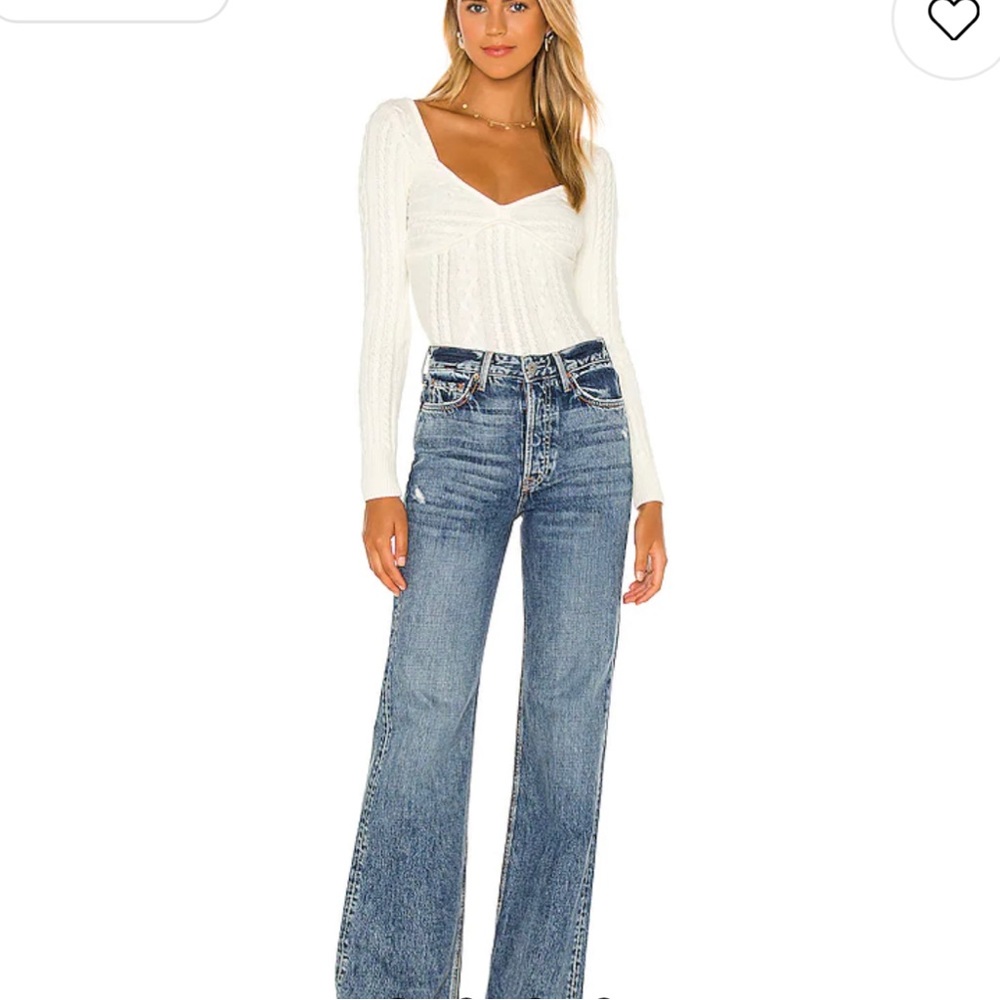MAJORELLE White Knit Sweetheart Neck Sweater